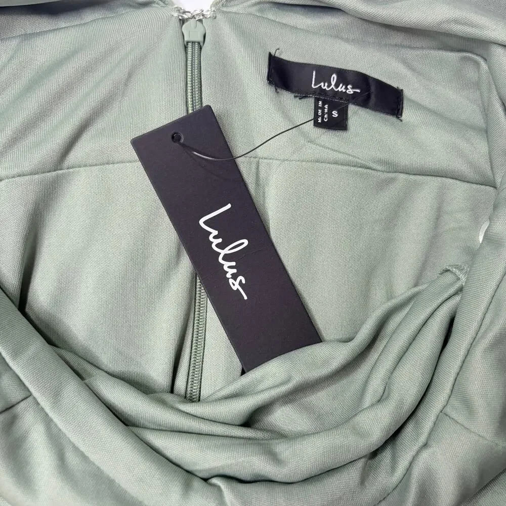 Lulus Sage Green Plunge Maxi Dress Women's Small Formal Bridesmaid NWT - Picture 4 of 6